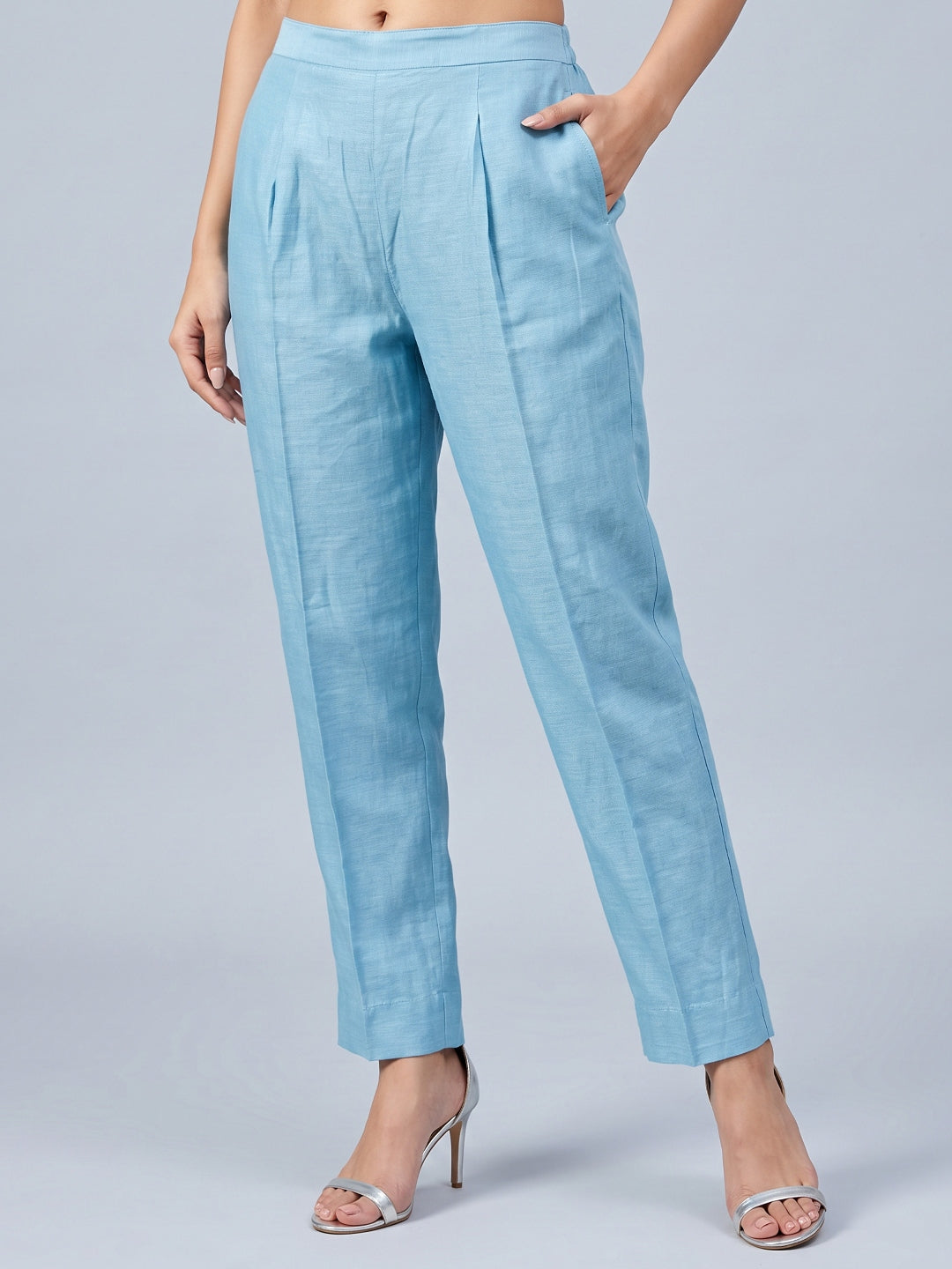 KoraKanvas Meher Muted Blue Mul Chanderi Kurta Set 6