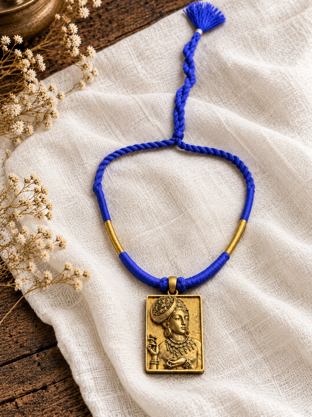 KoraKanvas Ajanta Apsara Heritage Brass Pendant Necklace 3