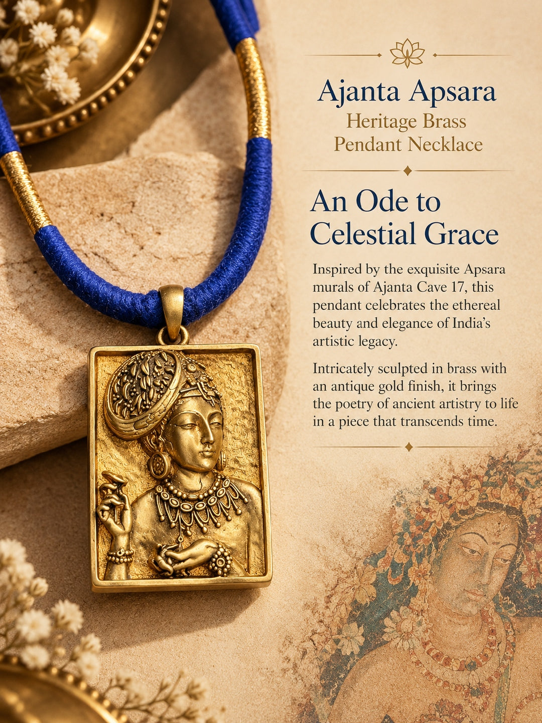 KoraKanvas Ajanta Apsara Heritage Brass Pendant Necklace 4