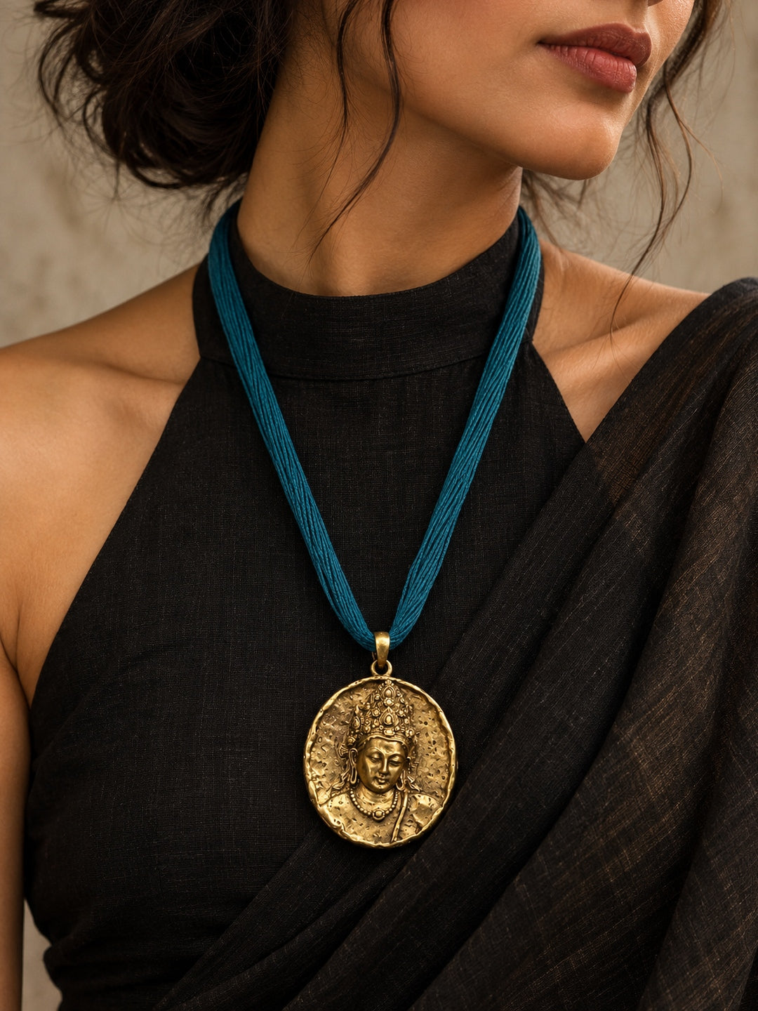KoraKanvas Ajanta Padmapani Heritage Brass Pendant Necklace 2
