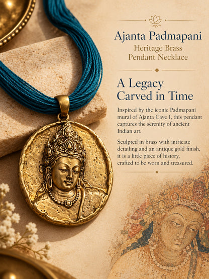 KoraKanvas Ajanta Padmapani Heritage Brass Pendant Necklace 4