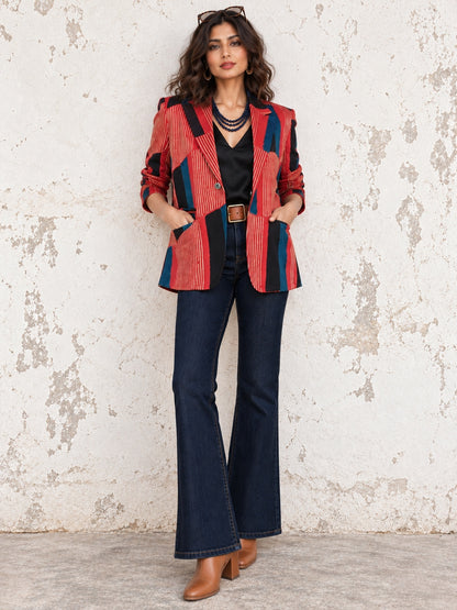 KoraKanvas Ajrakh Modal Silk Blazer 3