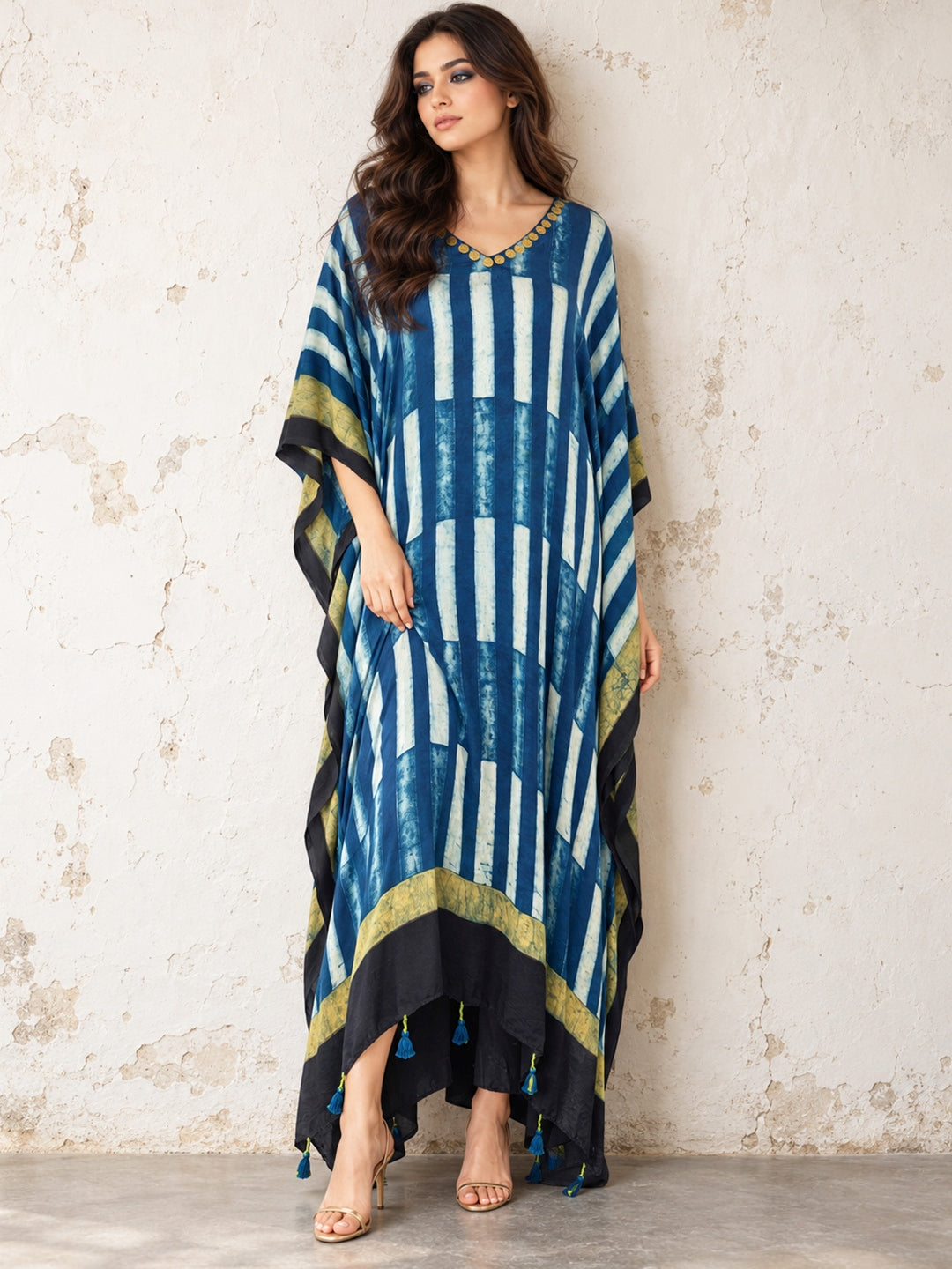 KoraKanvas Ajrakh Modal Silk Kaftan with Handwork 1