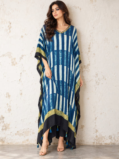 KoraKanvas Ajrakh Modal Silk Kaftan with Handwork 1