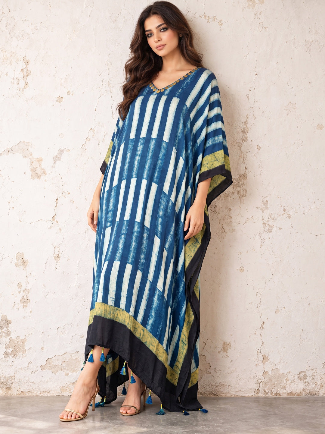 KoraKanvas Ajrakh Modal Silk Kaftan with Handwork 4