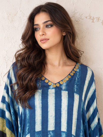 KoraKanvas Ajrakh Modal Silk Kaftan with Handwork 5