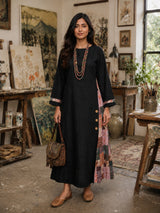 KoraKanvas Artisan Black Cotton Slub Maxi Dress