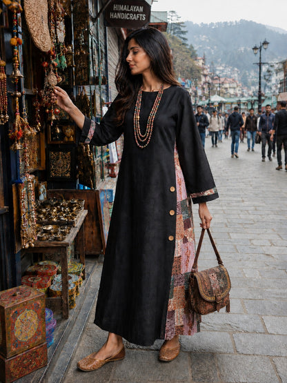KoraKanvas Artisan Black Cotton Slub Maxi Dress 2