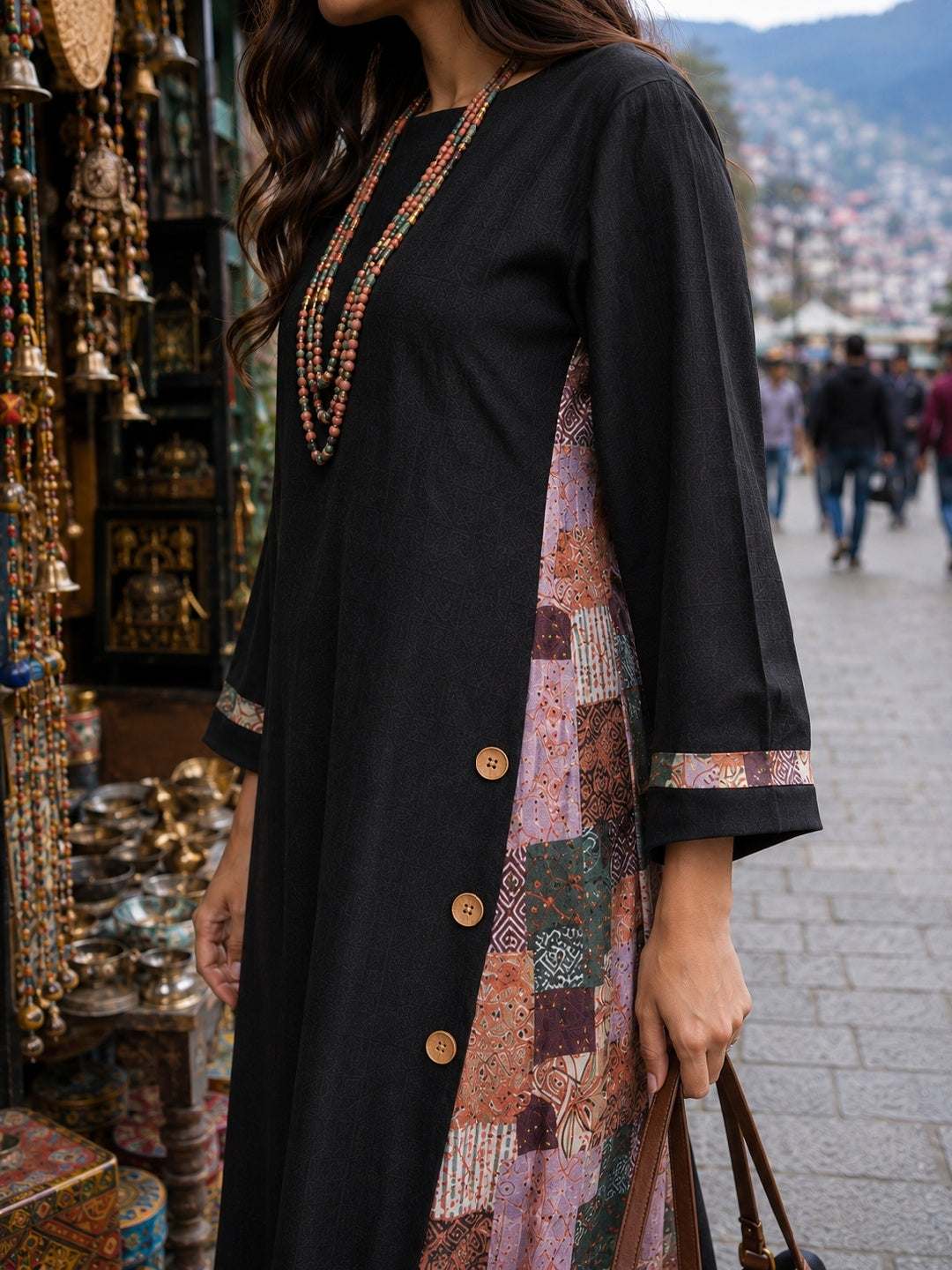KoraKanvas Artisan Black Cotton Slub Maxi Dress 3