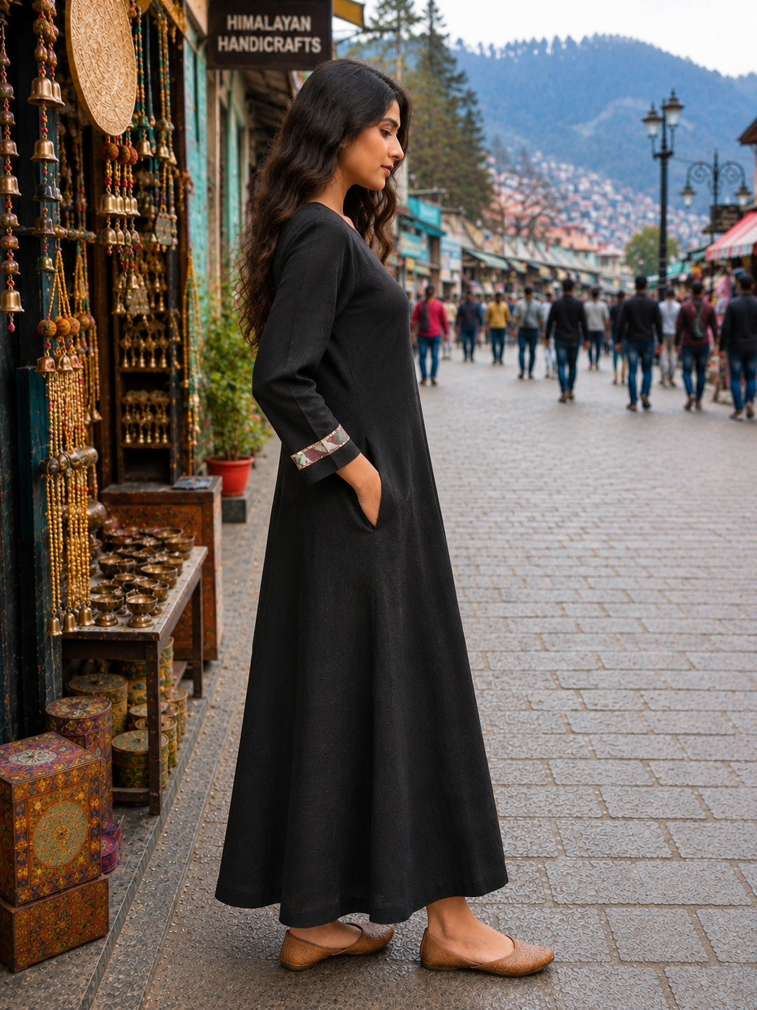 KoraKanvas Artisan Black Cotton Slub Maxi Dress 4