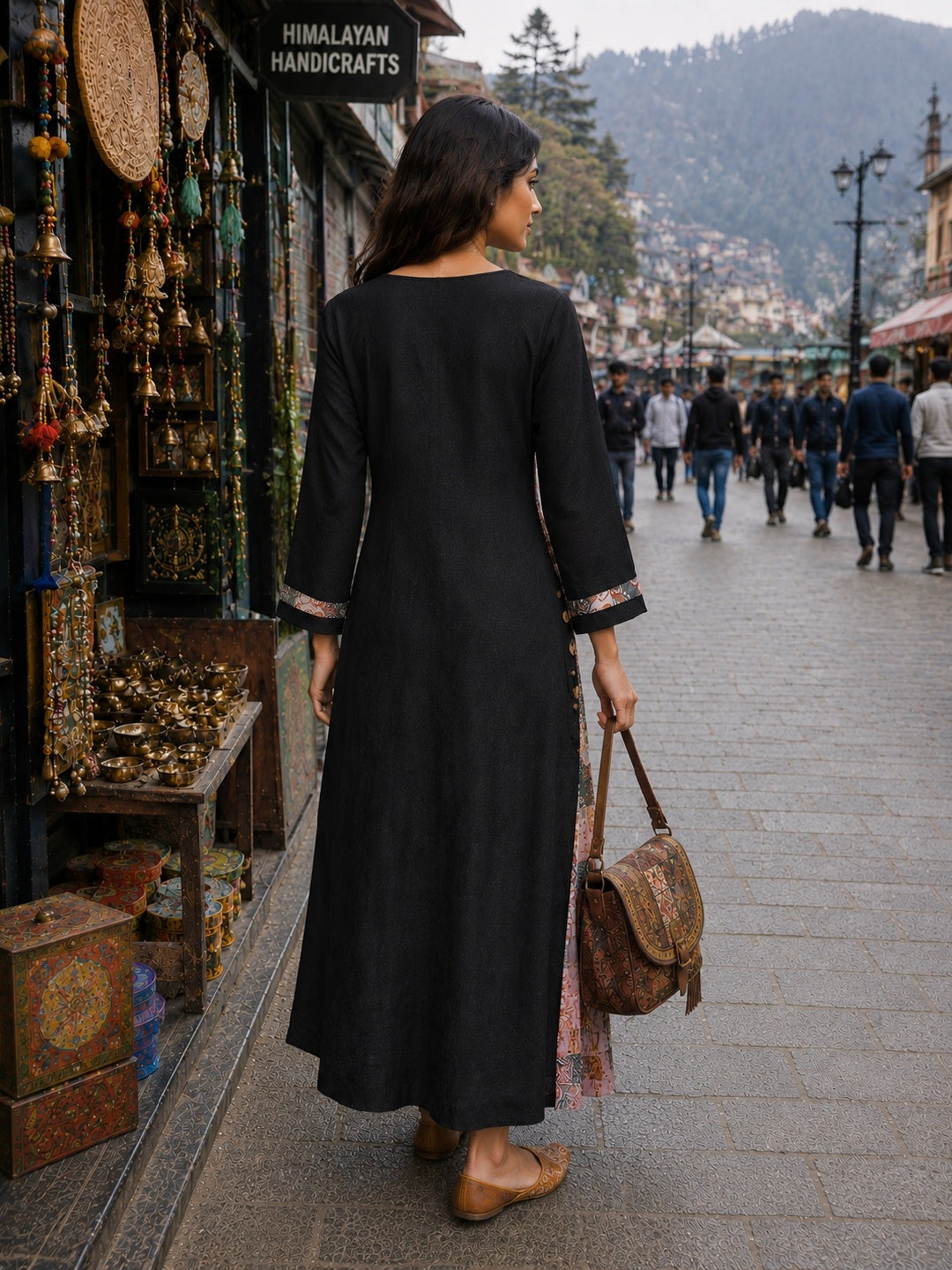 KoraKanvas Artisan Black Cotton Slub Maxi Dress 5