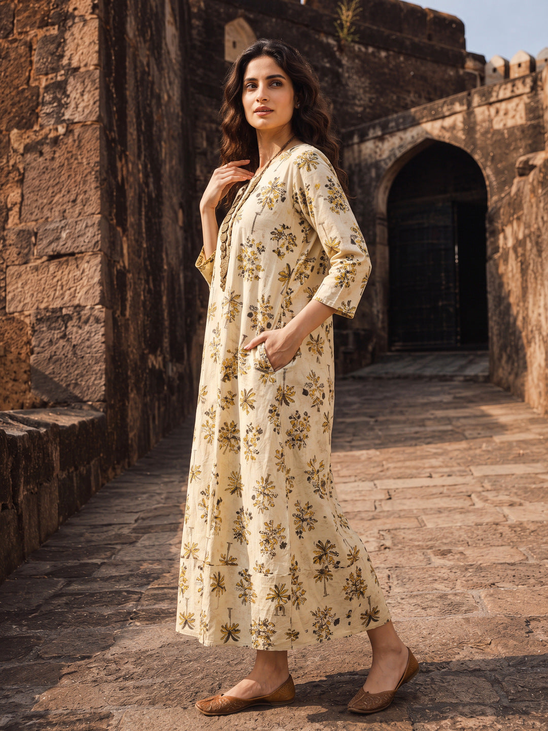 KoraKanvas Bagru Earthy Palm Dress 2