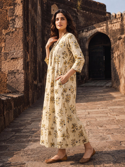 KoraKanvas Bagru Earthy Palm Dress 2