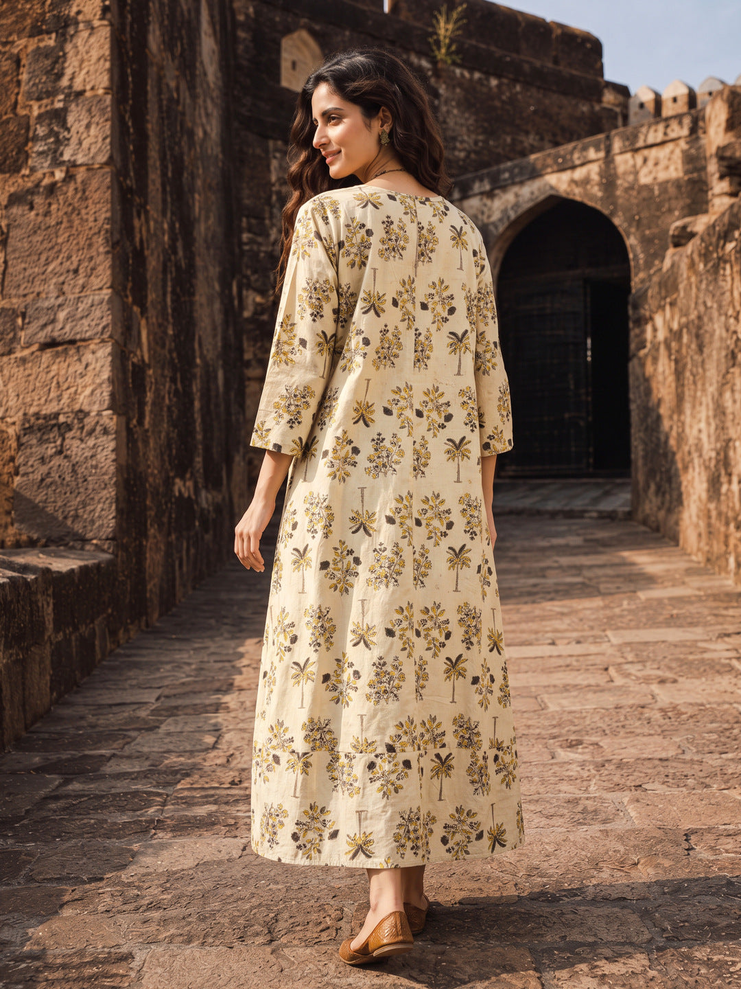 KoraKanvas Bagru Earthy Palm Dress 3
