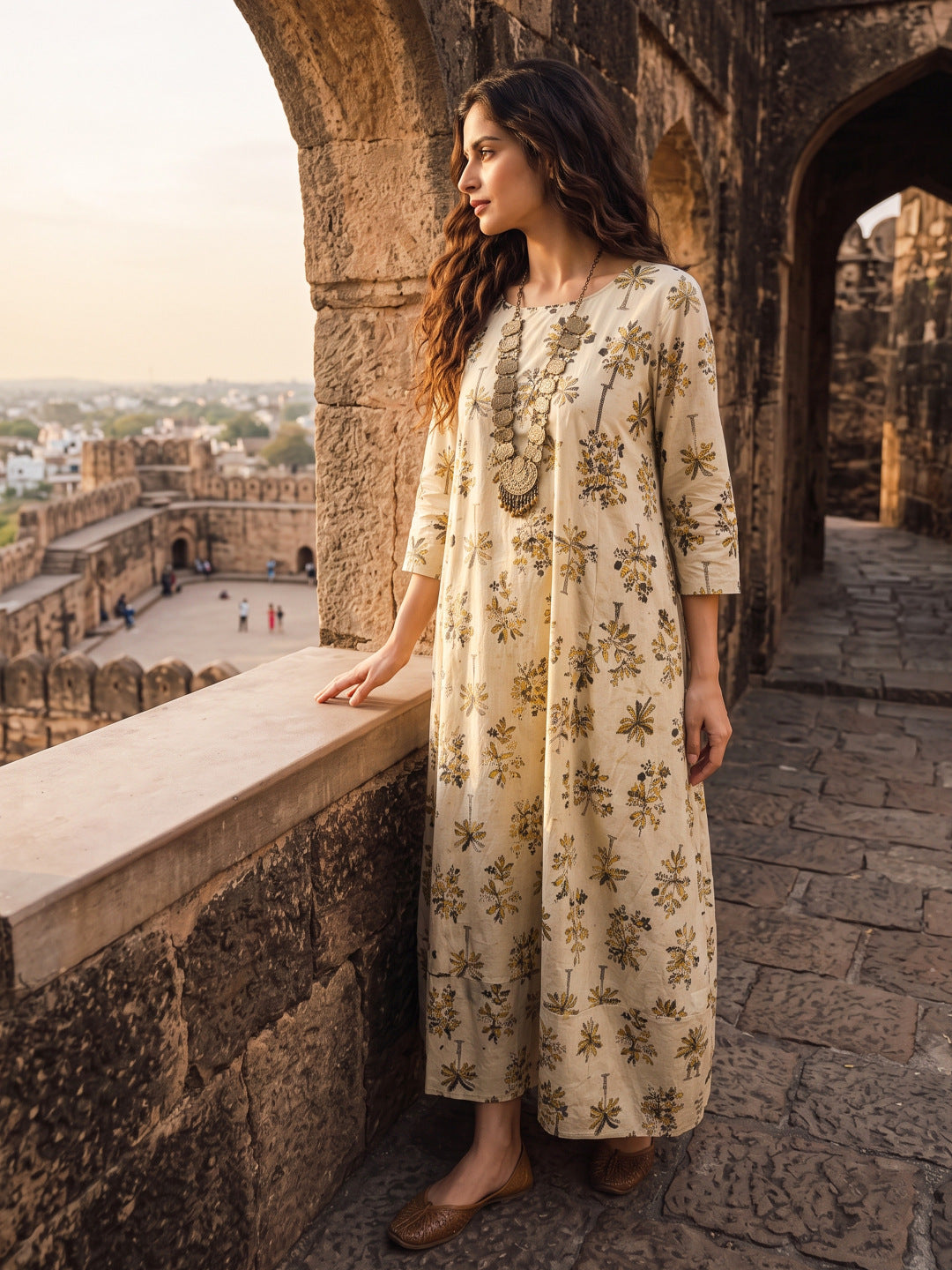 KoraKanvas Bagru Earthy Palm Dress 5