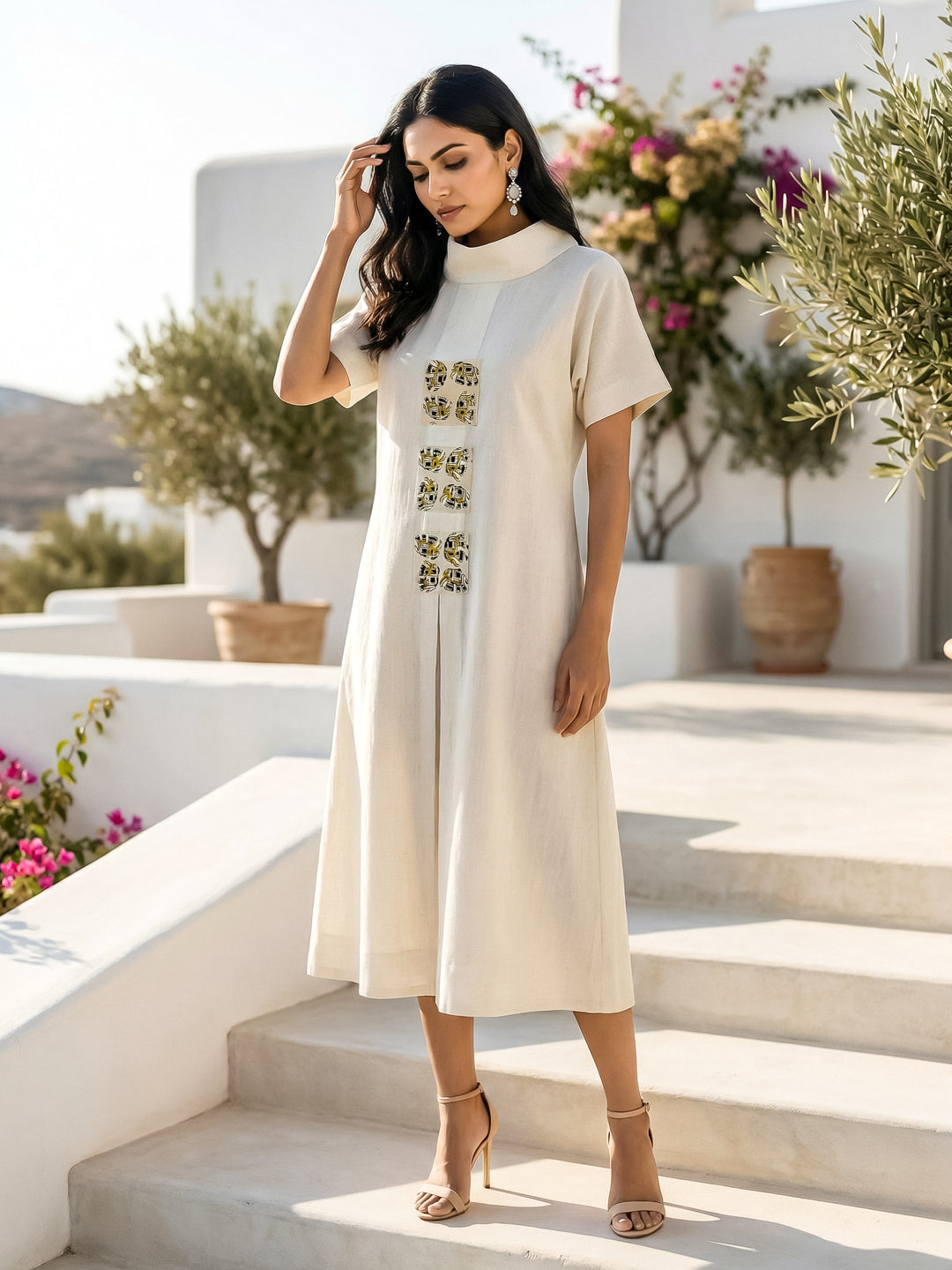 KoraKanvas Bagru Patchwork Cowl Neck Dress 1