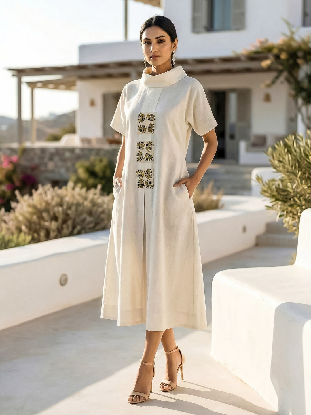 KoraKanvas Bagru Patchwork Cowl Neck Dress 3
