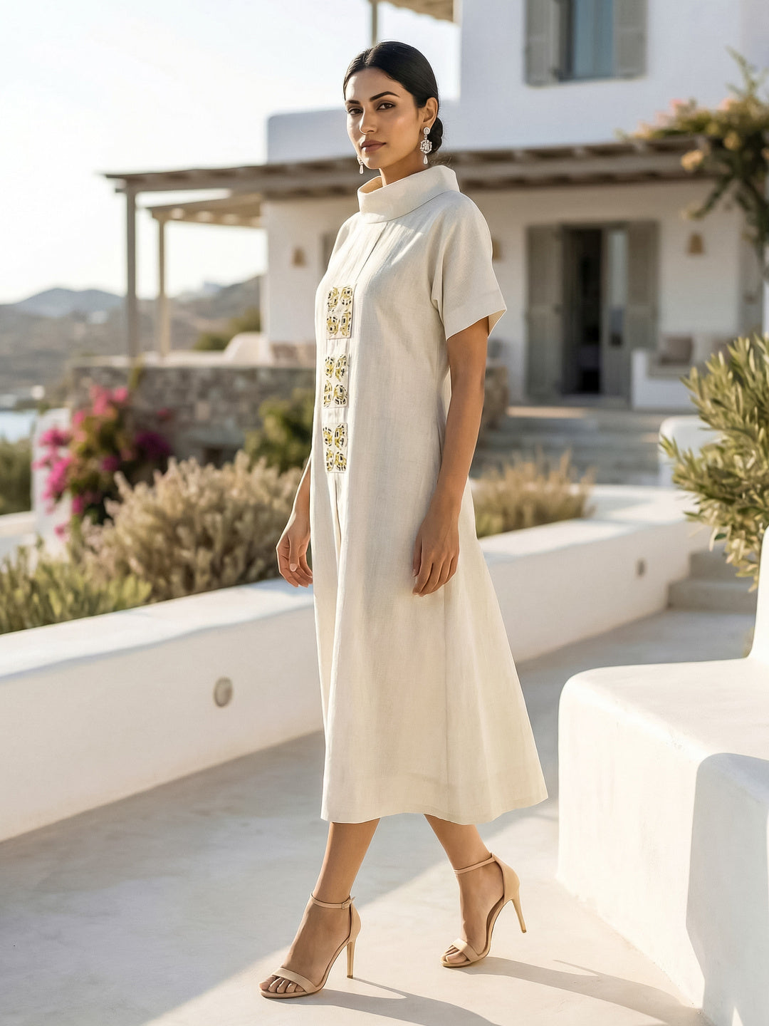 KoraKanvas Bagru Patchwork Cowl Neck Dress 4