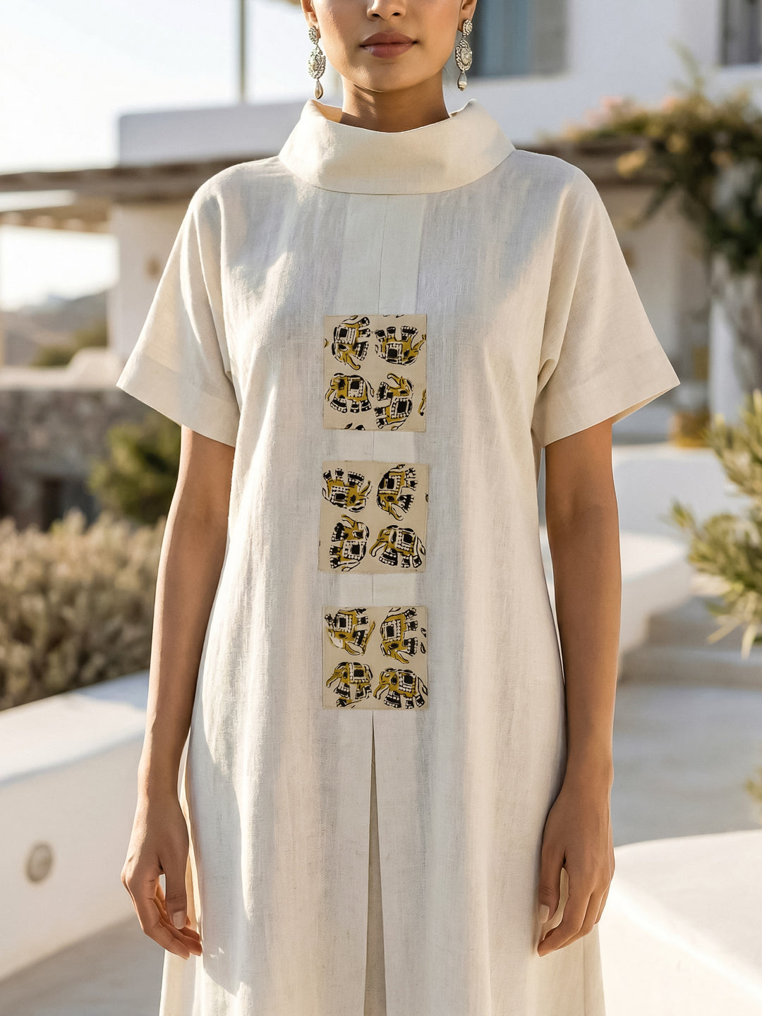 KoraKanvas Bagru Patchwork Cowl Neck Dress 5