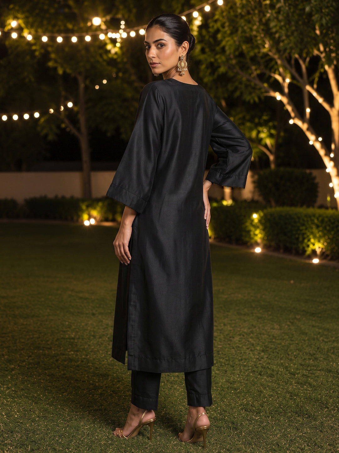 KoraKanvas Black Brocade Muslin Silk Kurta Set 3