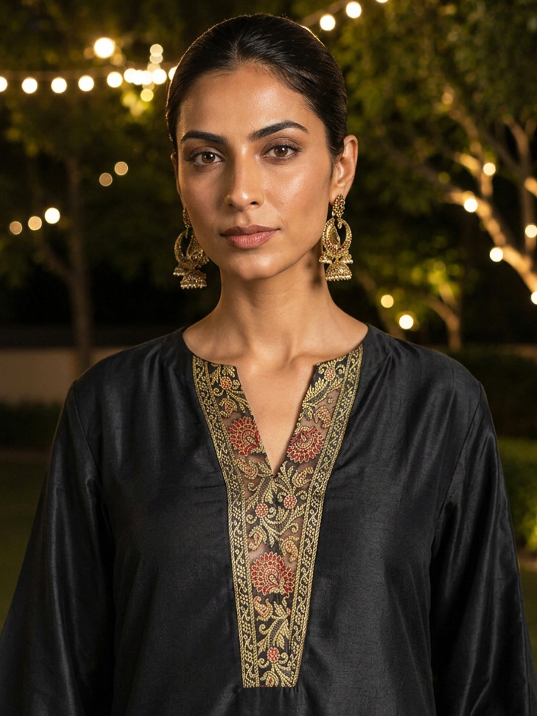 KoraKanvas Black Brocade Muslin Silk Kurta Set 5