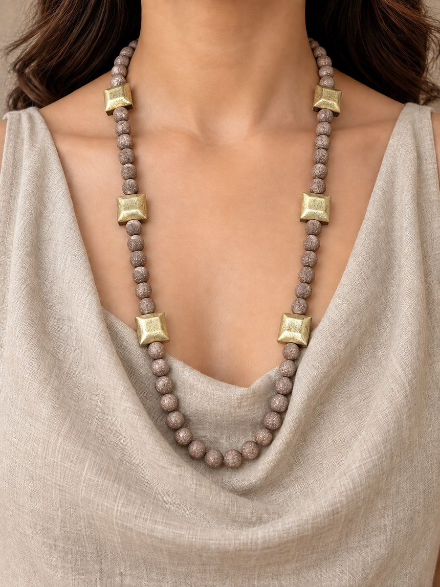 KoraKanvas Brass and Natural Lava Beads Necklace 1
