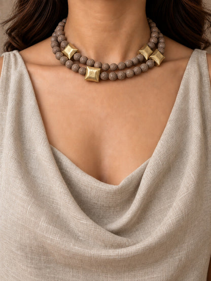 KoraKanvas Brass and Natural Lava Beads Necklace 2