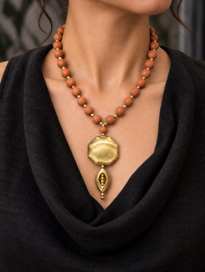 KoraKanvas Brass Eye Gerua Natural Lava Beads Necklace 2