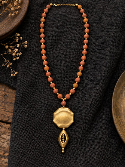 KoraKanvas Brass Eye Gerua Natural Lava Beads Necklace 3