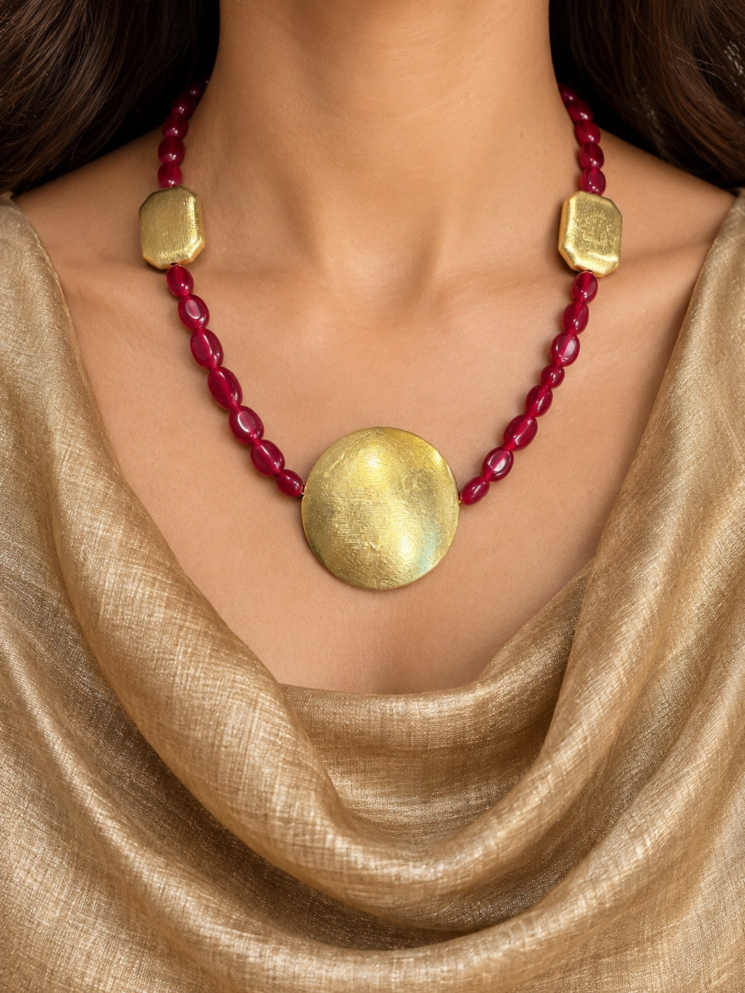 KoraKanvas Brass Moon in Red Wine Necklace 1