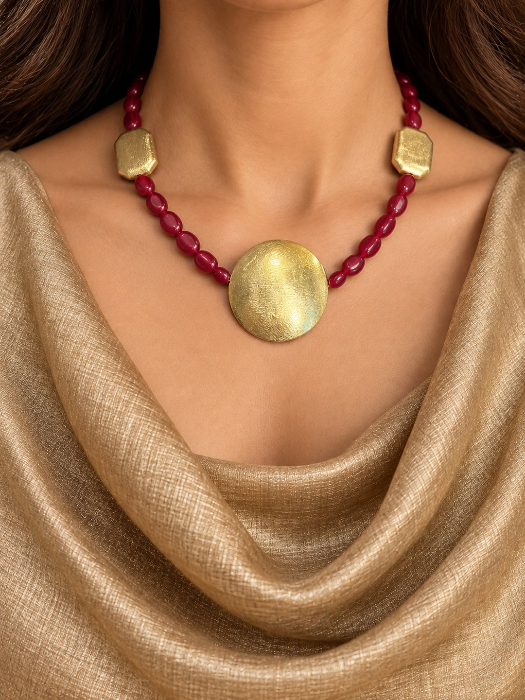KoraKanvas Brass Moon in Red Wine Necklace 2