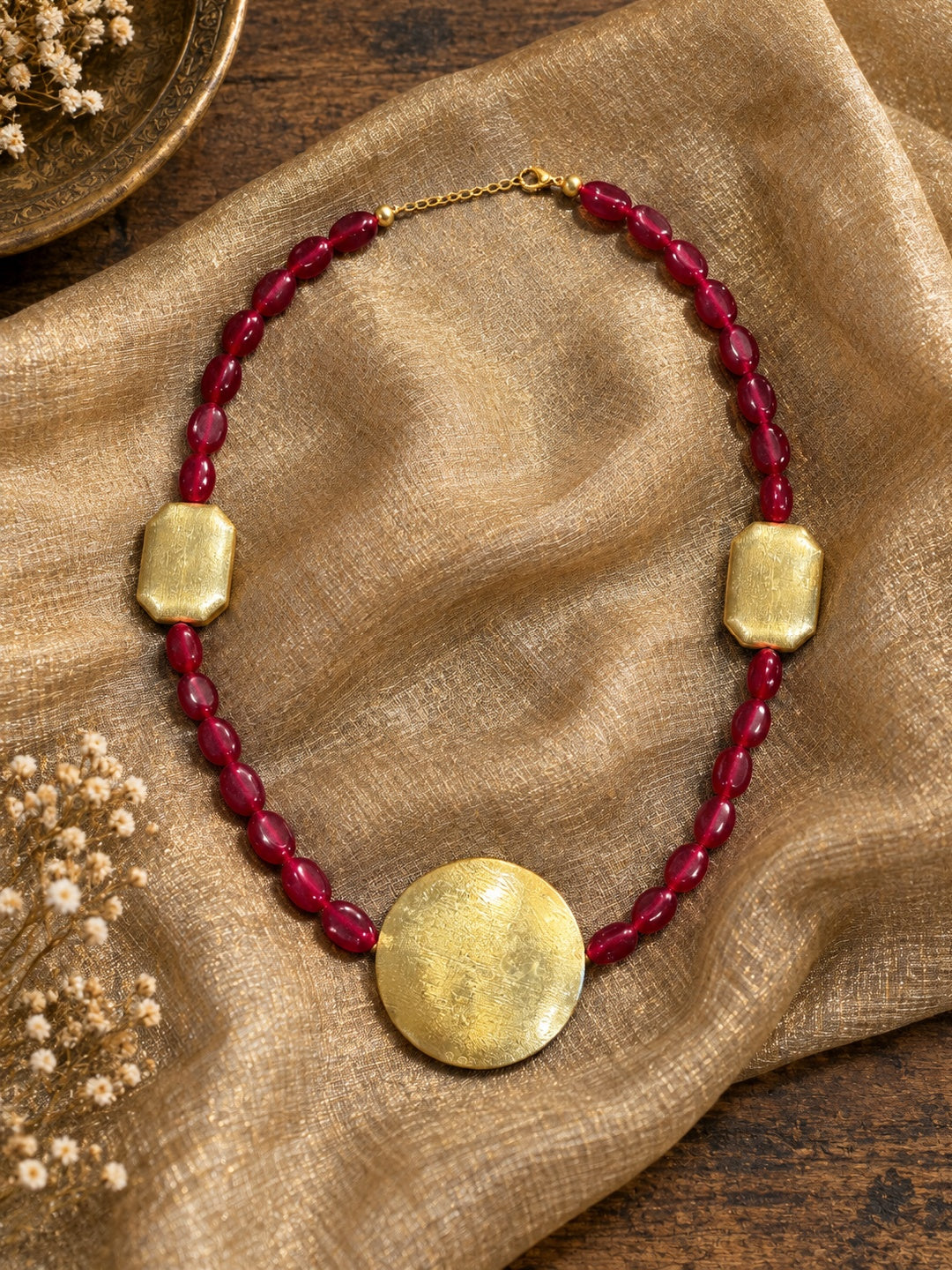 KoraKanvas Brass Moon in Red Wine Necklace 3