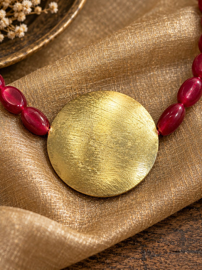 KoraKanvas Brass Moon in Red Wine Necklace 4