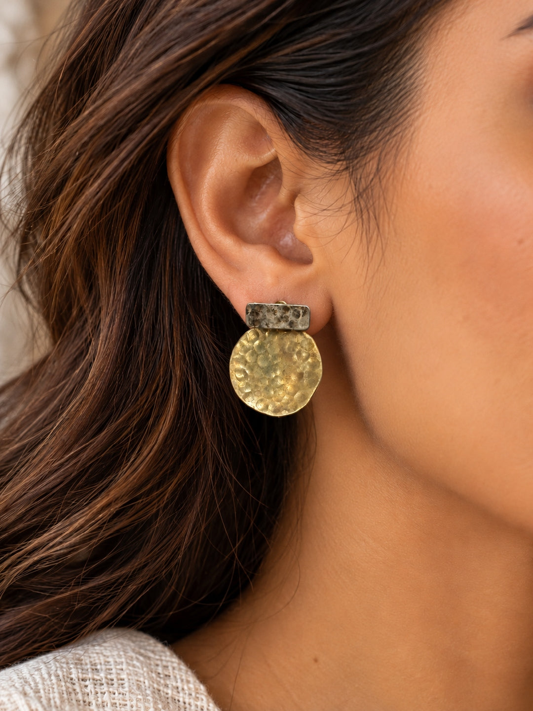 KoraKanvas Brass Two Toned Gong Earrings 1