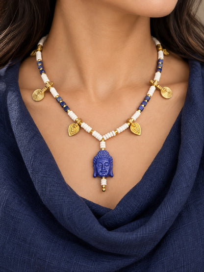 KoraKanvas Buddha Calm in Brass Indigo Necklace 1