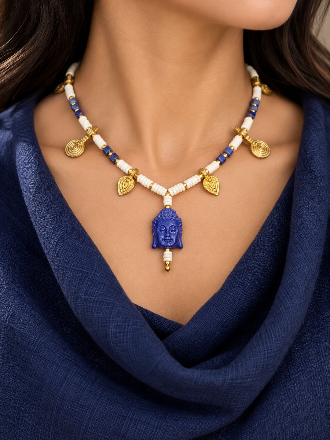 KoraKanvas Buddha Calm in Brass Indigo Necklace 2
