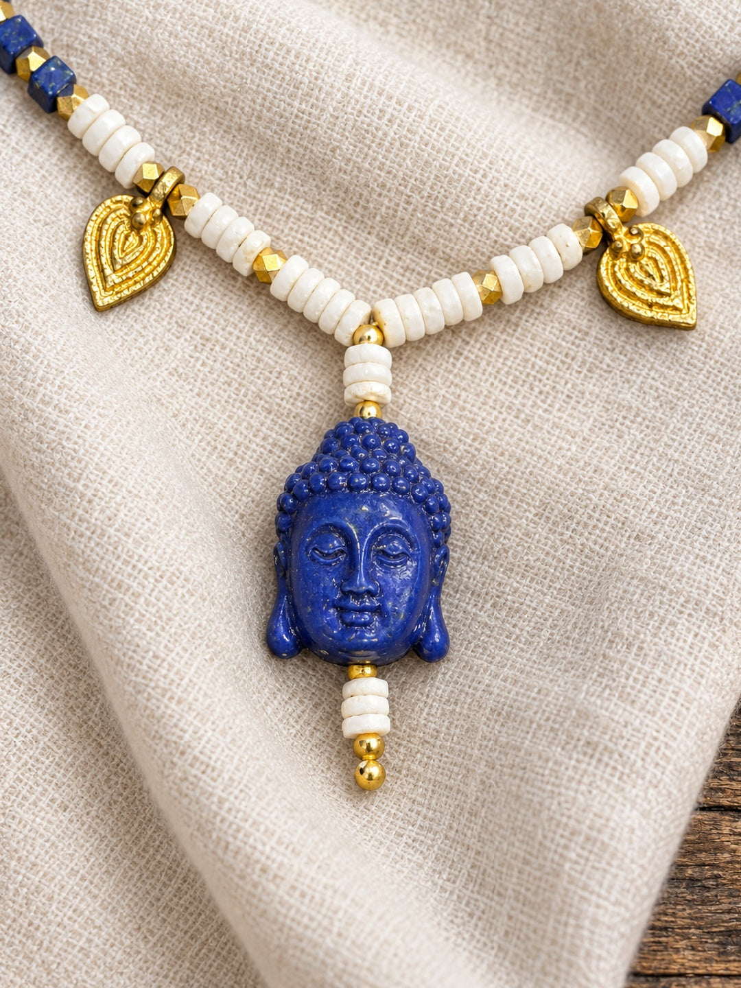 KoraKanvas Buddha Calm in Brass Indigo Necklace 4