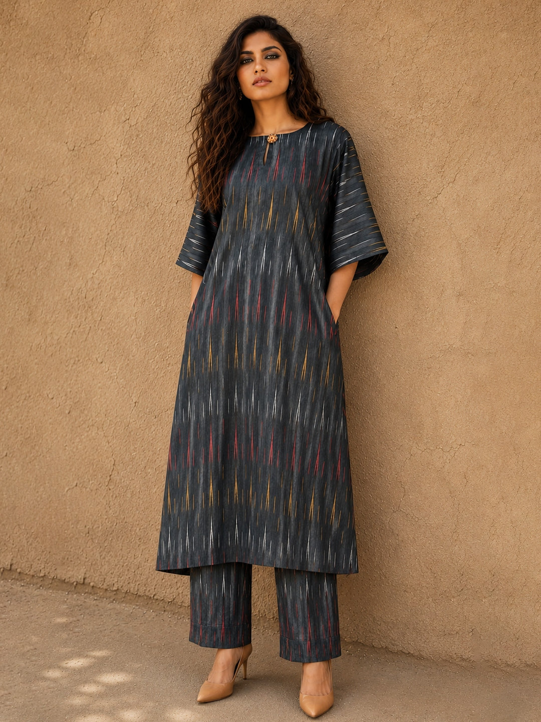 KoraKanvas Ember Black Ikat Kurta Set 1