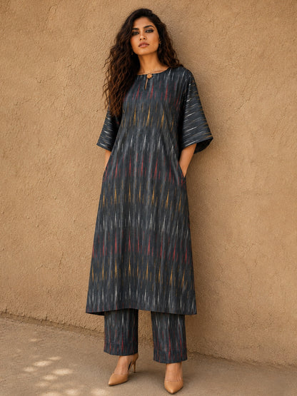 KoraKanvas Ember Black Ikat Kurta Set 1