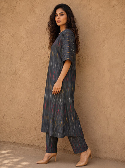 KoraKanvas Ember Black Ikat Kurta Set 2