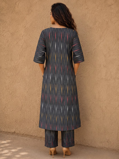 KoraKanvas Ember Black Ikat Kurta Set 3