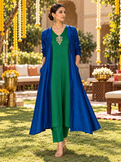 KoraKanvas Emerald Sapphire Kurta Set with Jacket 1