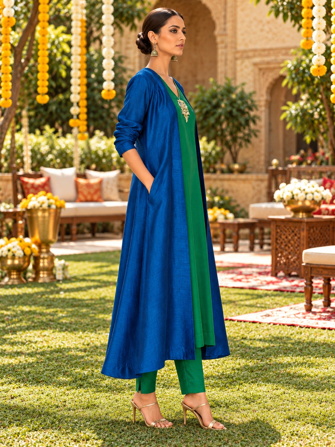 KoraKanvas Emerald Sapphire Kurta Set with Jacket 2