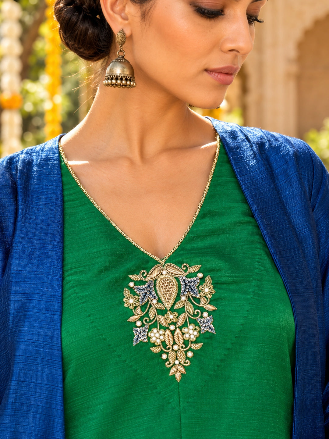 KoraKanvas Emerald Sapphire Kurta Set with Jacket 6