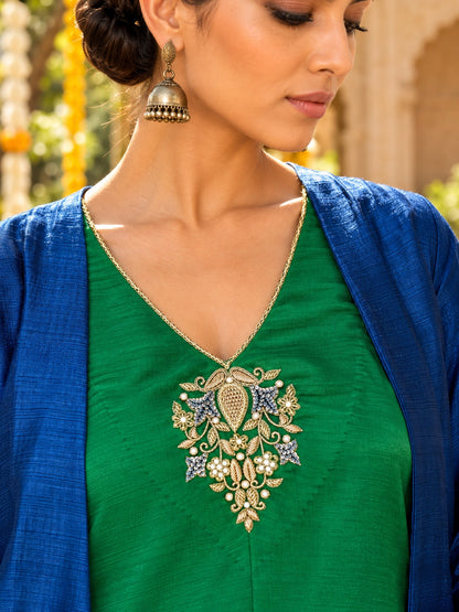 KoraKanvas Emerald Sapphire Kurta Set with Jacket 6