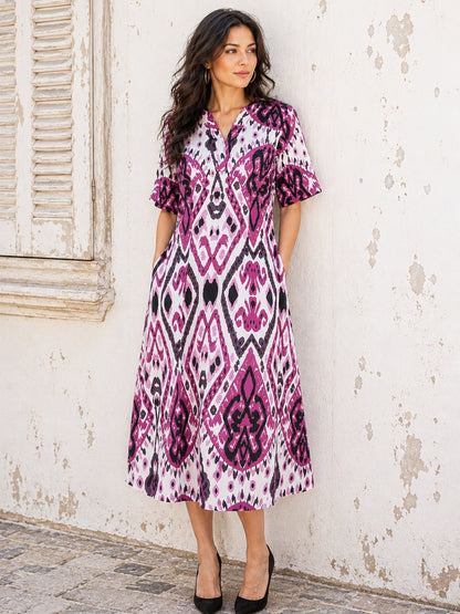 KoraKanvas Falsa Ikat Print Cotton Linen Dress 1
