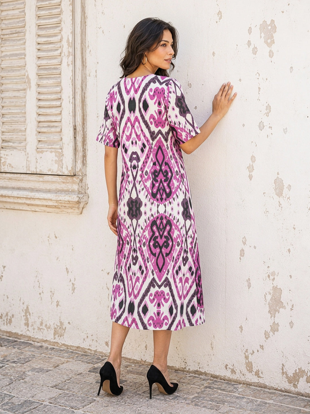 KoraKanvas Falsa Ikat Print Cotton Linen Dress 3
