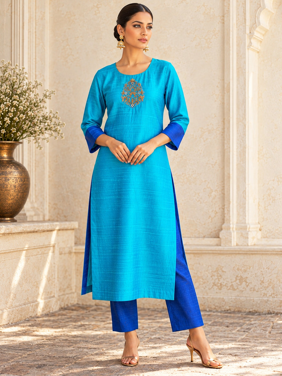 KoraKanvas Firozi Raw Silk Kurta 1