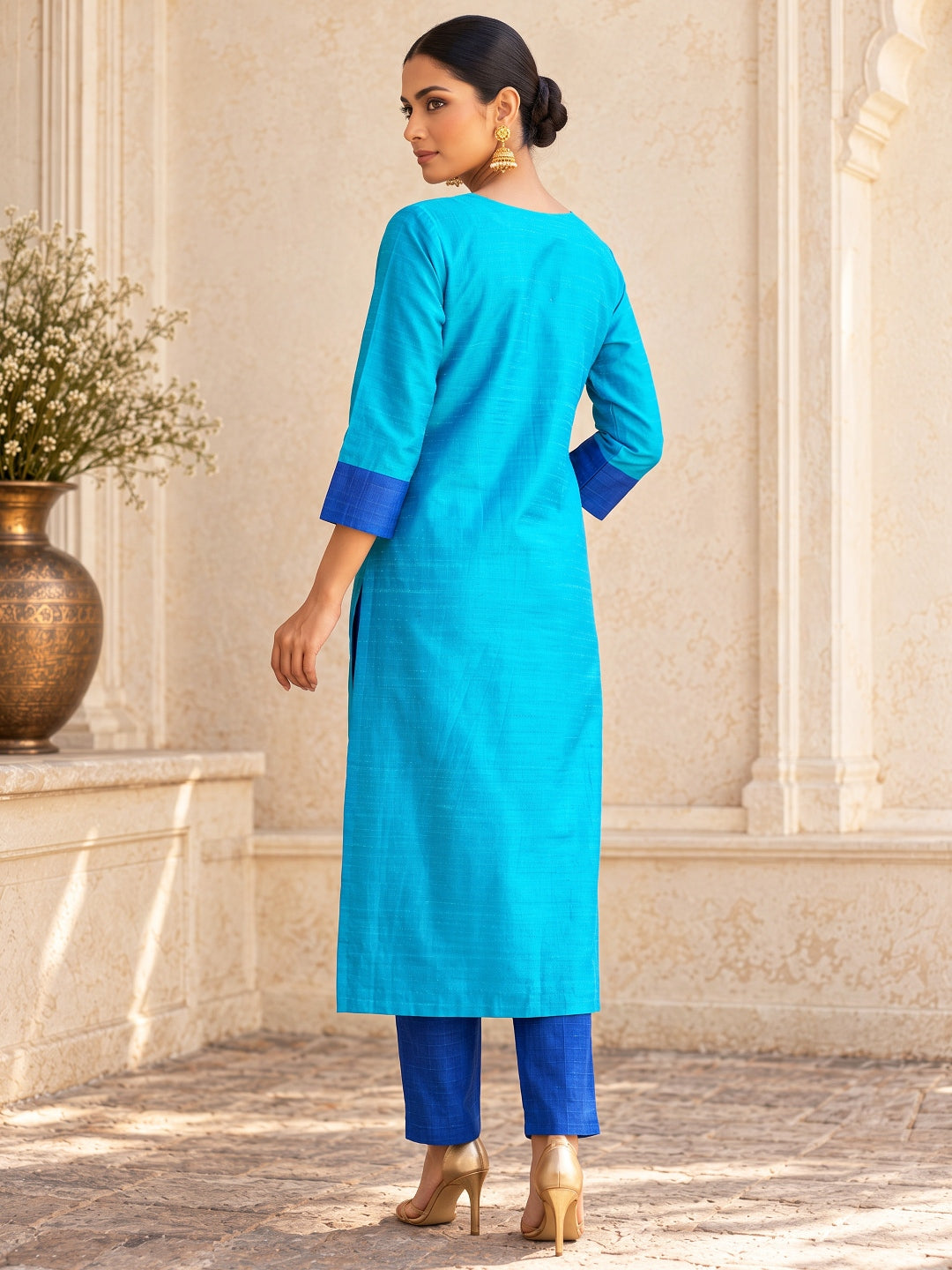 KoraKanvas Firozi Raw Silk Kurta 3