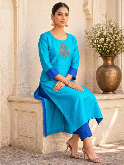 KoraKanvas Firozi Raw Silk Kurta 4